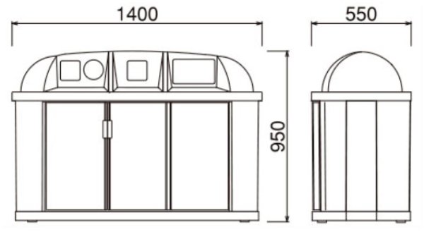 画像3: 分別用ゴミ箱 ジャンボボトム 4台ユニットタイプ LLP300W カイスイマレン ※個人宅配送不可 (3)