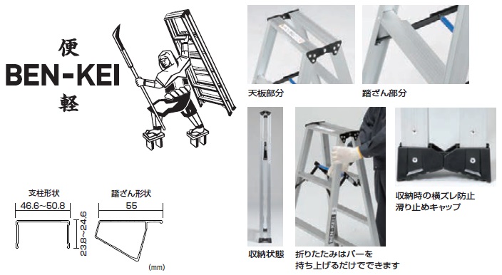 Ｐｒｅｍｉｕｍ Ｌｉｎｅ ピカ 軽量専用脚立 BEN-KEI 便軽 LM-150(8184391) 脚立、はしご、足場